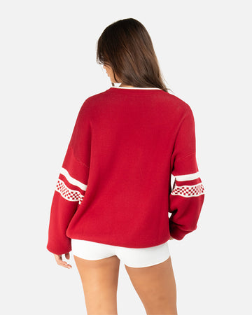 SSS REALISM SPORTY LINES KNIT SWEATER RED